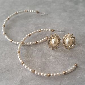 Elegant Pearl and Gold Hoop & Studs Duo